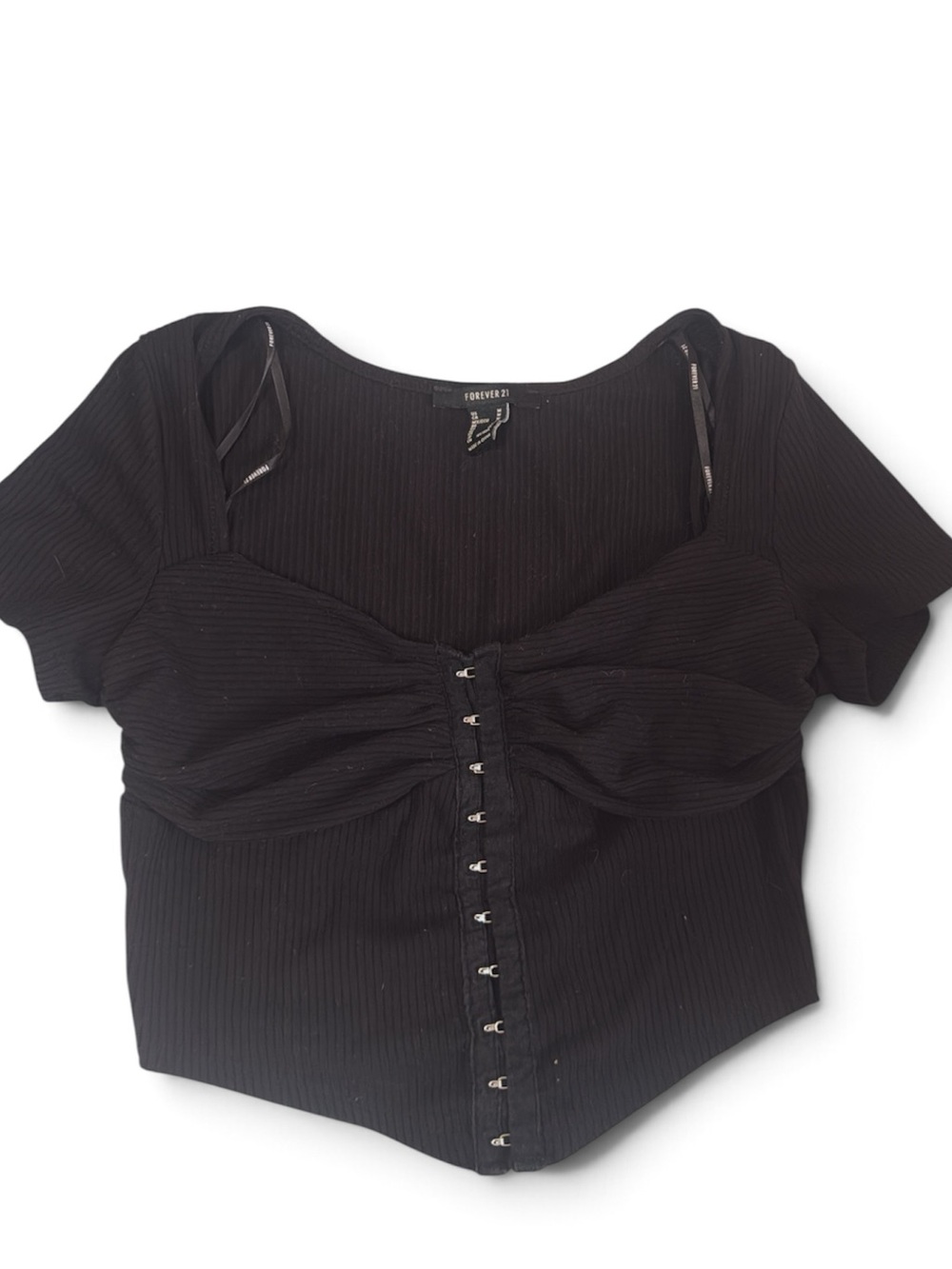 Forever 21 black ribbed crop top with lace up